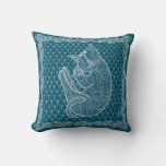Sleeping Cat Lace Doily Throw Pillow (ocean) at Zazzle