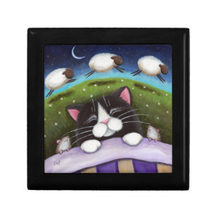 Sleeping Cat & Mice   Fantasy Art Trinket Gift Box