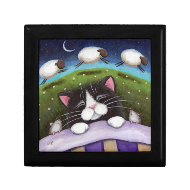 Sleeping Cat & Mice | Fantasy Art Trinket Gift Box (Front)