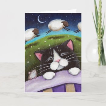 Sleeping Cat & Mouse Dream Of Sheep - Cat Art Card by LisaMarieArt at Zazzle