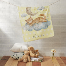 Sleeping Cat on a cloud with moon and stars