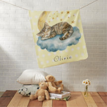 Sleeping Cat on a cloud with moon and stars