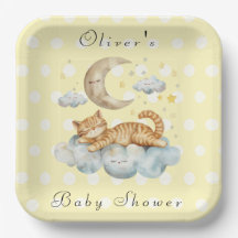 Sleeping Cat on a cloud with moon and stars