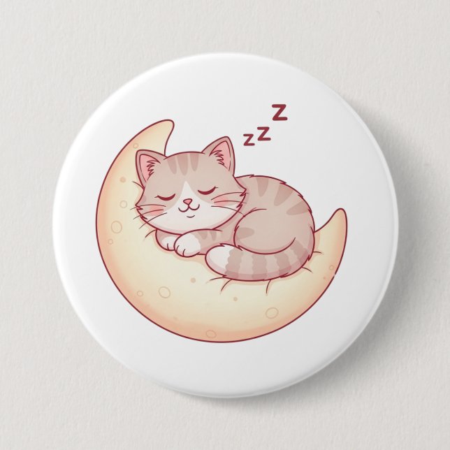 Sleeping Cat on a Moon Pillow – Cozy Cat Nap Button (Front)
