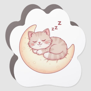 Sleeping Cat on a Moon Pillow – Cozy Cat Nap Car Magnet