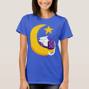 Sleeping Cat on Crescent Moon Star T-Shirt