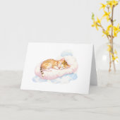 Sleeping Cat on Fluffy Clouds Blank Greeting  Card (Yellow Flower)