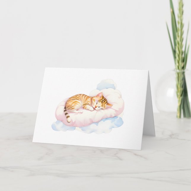 Sleeping Cat on Fluffy Clouds Blank Greeting  Card (Front)