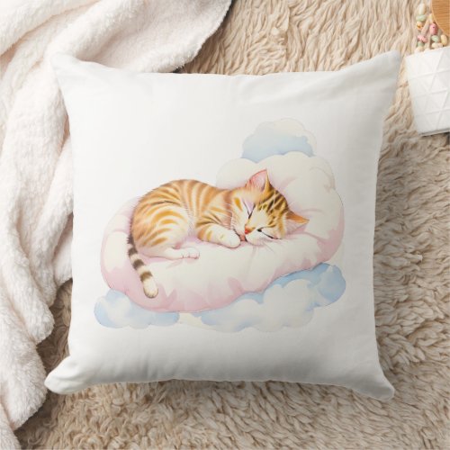 Sleeping Cat on Fluffy Pillowy Clouds  Throw Pillow