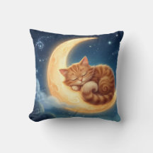 Sleeping Cat on Moon Nursery Throw Pillow