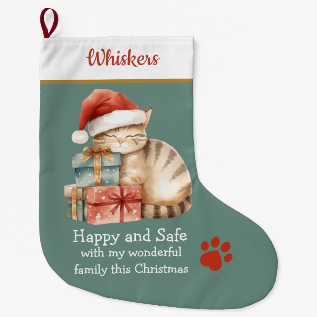 Sleeping Cat on Presents Christmas Stocking – Cozy (Front)