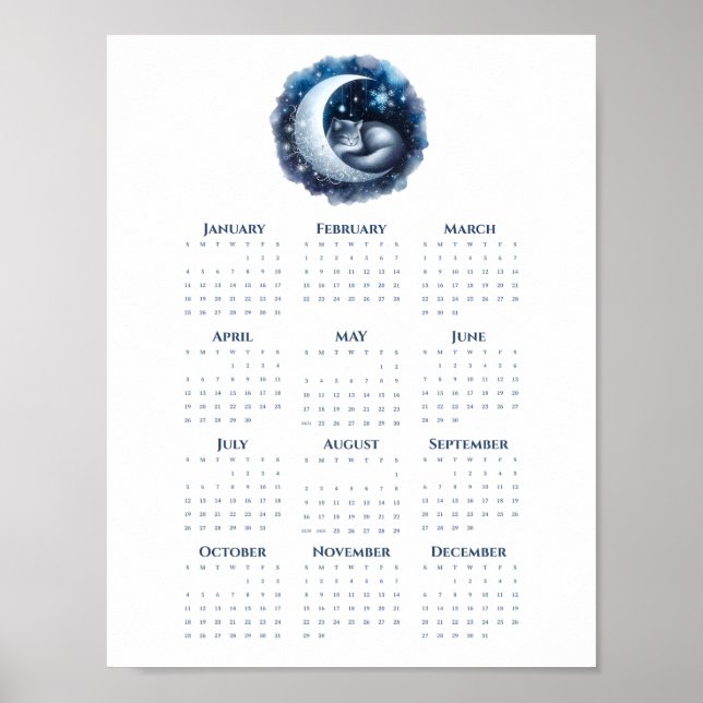 Sleeping Cat on the Moon 2026 Calendar Minimalist  Poster (Front)