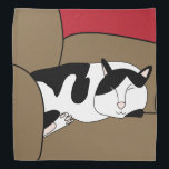Sleeping Cat Oreo Bandana<br><div class="desc">An adorable black and white cat enjoys a cat nap in a brown chair on a bandana.</div>