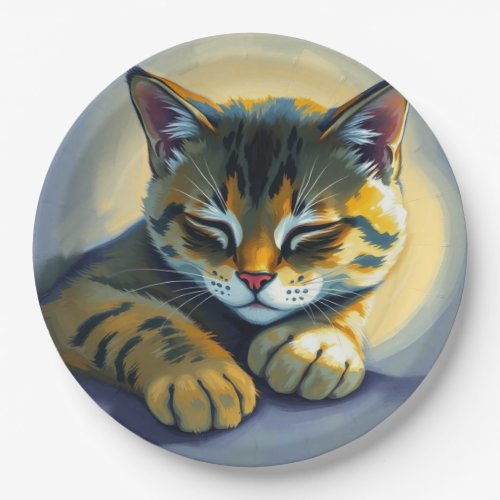 Sleeping cat paper plates