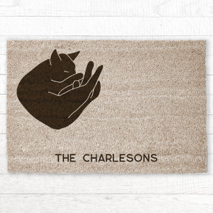 Sleeping Cat Personalized Fiber Doormat