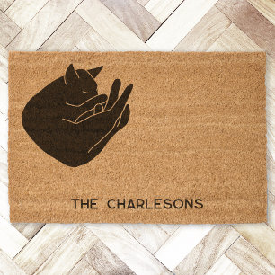Sleeping Cat Personalized Fiber Doormat