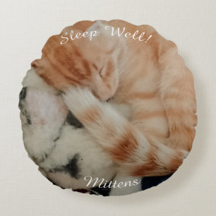 Sleeping Cat Photo, Front & Back, Round Pillow