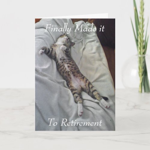 Sleeping cat retirement greeting card