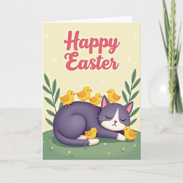 Sleeping Cat Springtime Card (Front)