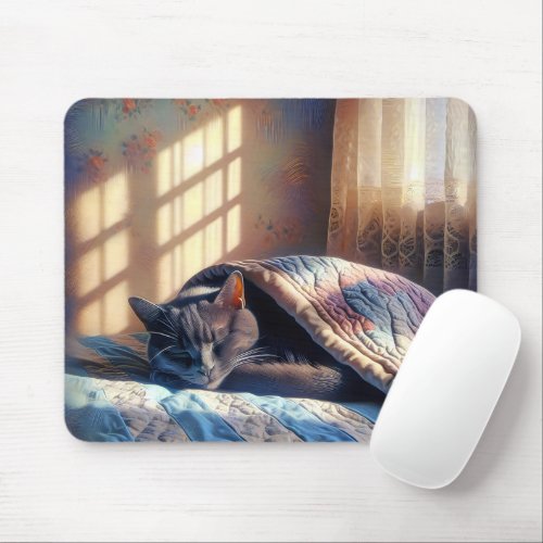 Sleeping Cat Under A Quilt Mouse Pad