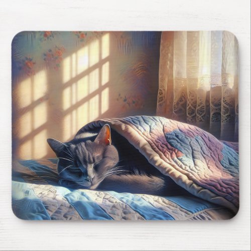 Sleeping Cat Under A Quilt Mouse Pad