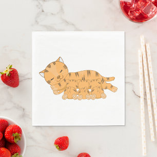 Sleeping Cat with Nursing Kittens Napkins