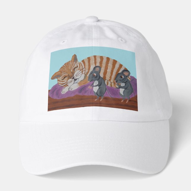 Sleeping Cat with Sneaky Mice  Hat (Front)