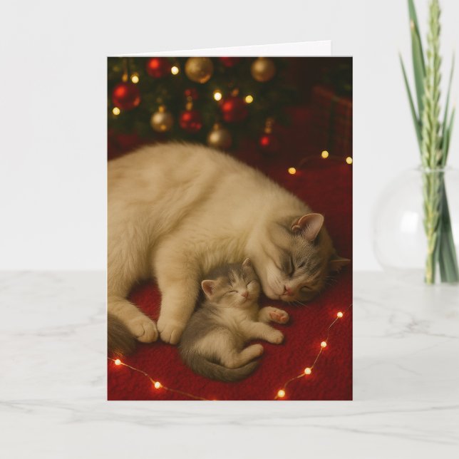 Sleeping Cats Christmas Folded Greeting Card (Front)