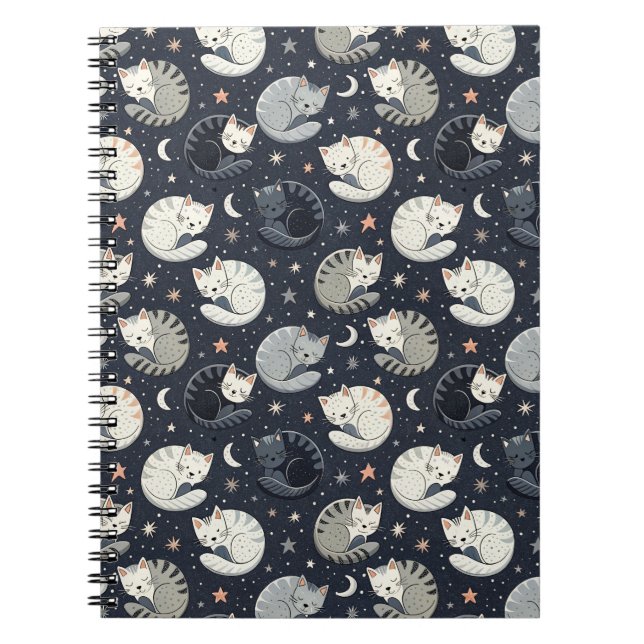 Sleeping Cats Starry Night Pattern - Kids Design Notebook (Front)