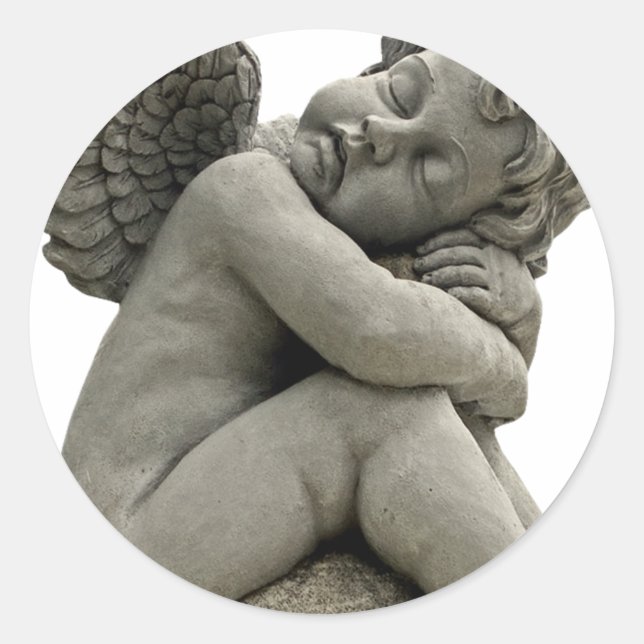 Sleeping Cherub Angel Sculpture Round Sticker. Classic Round Sticker (Front)