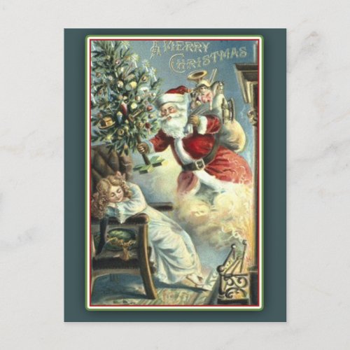 Sleeping Child and Santa Vintage Christmas Card