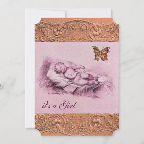 SLEEPING CHILD WITH BUTTERFLY GIRL BABY SHOWER INVITATION