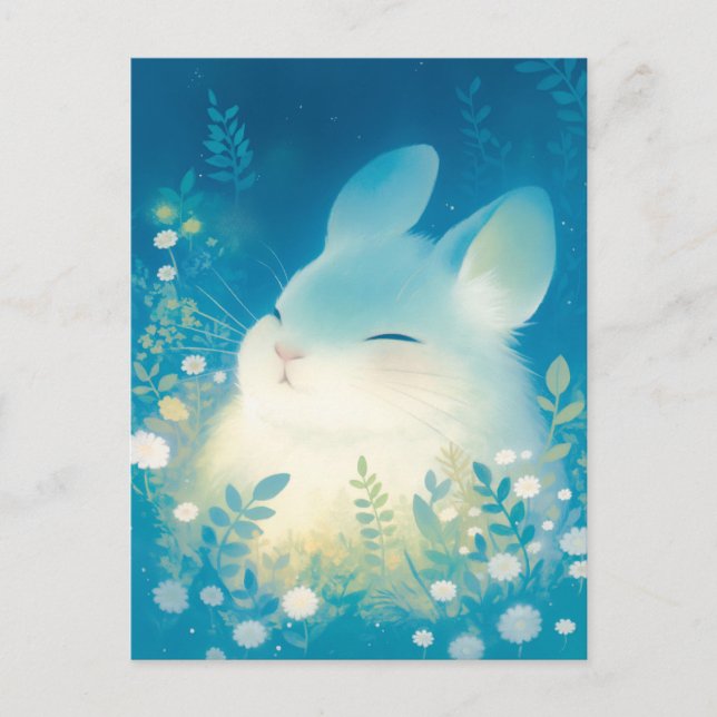 Sleeping Chinchilla in Starry Night Flower Meadow Postcard (Front)