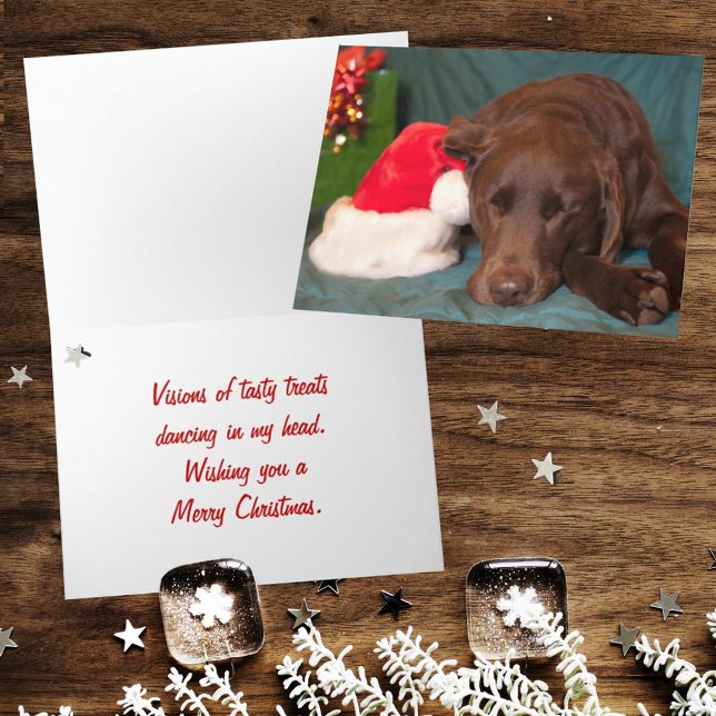 Sleeping Chocolate Lab With Santa Hat Photo Custom Holiday Card (Folding Christmas card cover and inside)