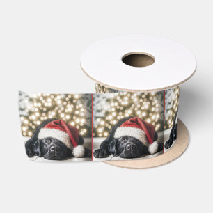 Sleeping Christmas Black Labrador Retriever Satin Ribbon