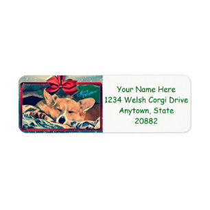 Sleeping Christmas Corgi Label