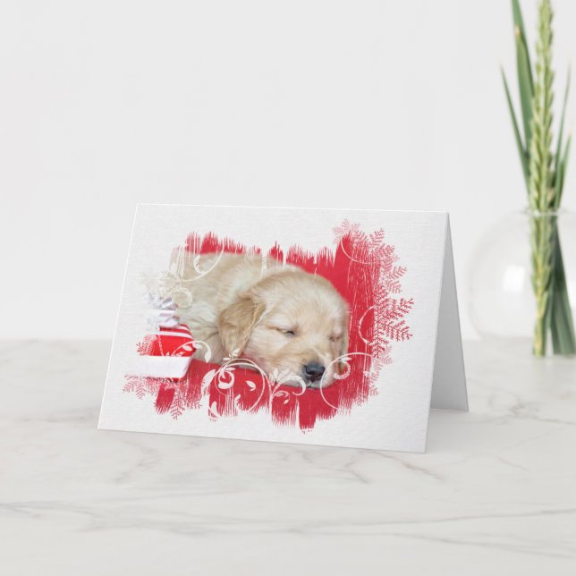 Sleeping Christmas Golden Retriever Puppy Card (Front)