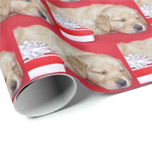 Sleeping Christmas Golden Retriever puppy Wrapping Paper