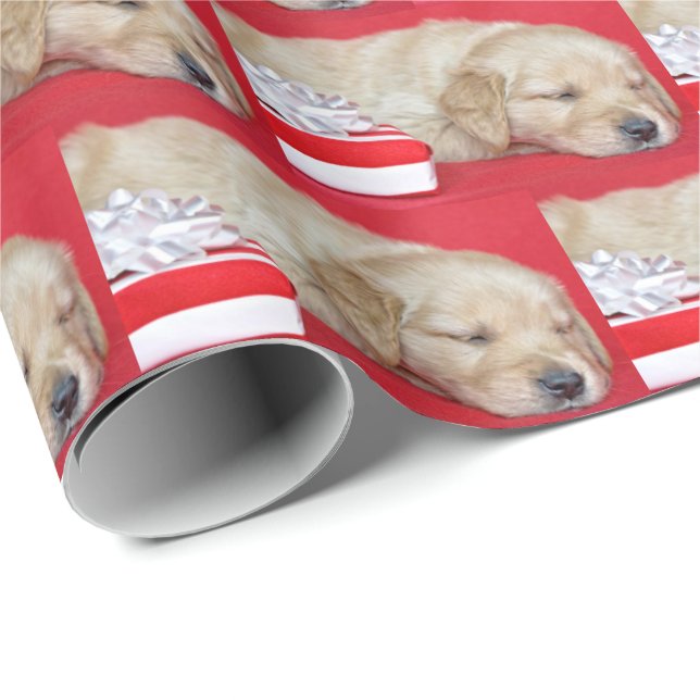 Sleeping Christmas Golden Retriever puppy Wrapping Paper (Roll Corner)