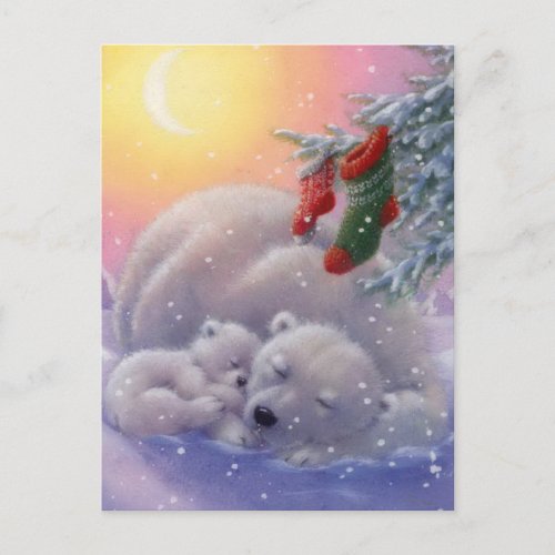 Sleeping Christmas Polar Bears Holiday Postcard