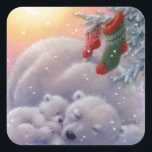 Sleeping Christmas Polar Bears Square Sticker<br><div class="desc">Sleeping Christmas Polar Bears</div>