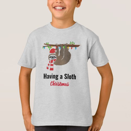 Sleeping Christmas Sloth Hanging from a Branch T_Shirt