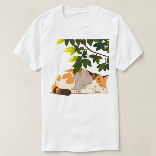 Sleeping Chubby Calico Cat T-Shirt (Design Front)