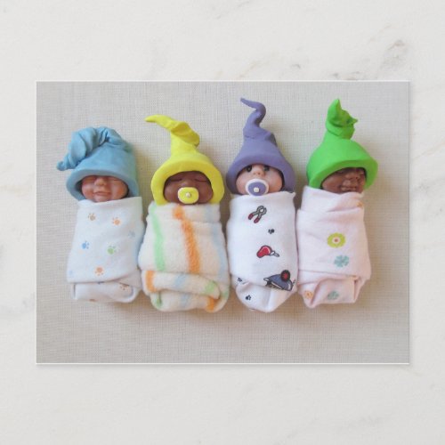 Sleeping Clay Babies Polymer Clay Sculpture Postcard