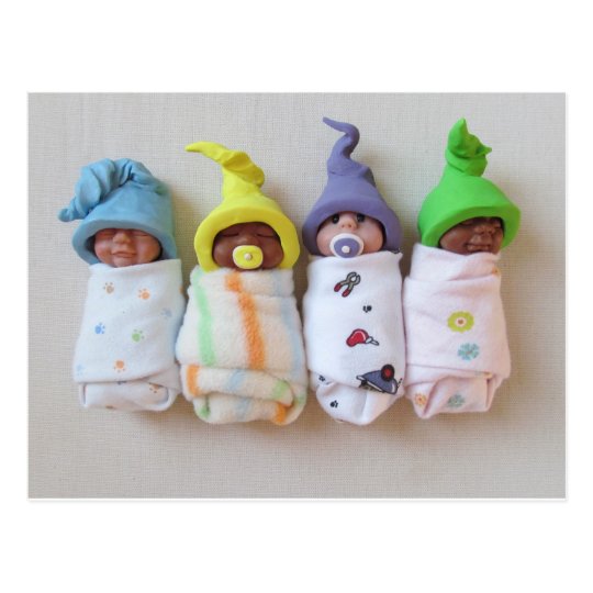 Sleeping Clay Babies Polymer Clay Sculpture Postcard
