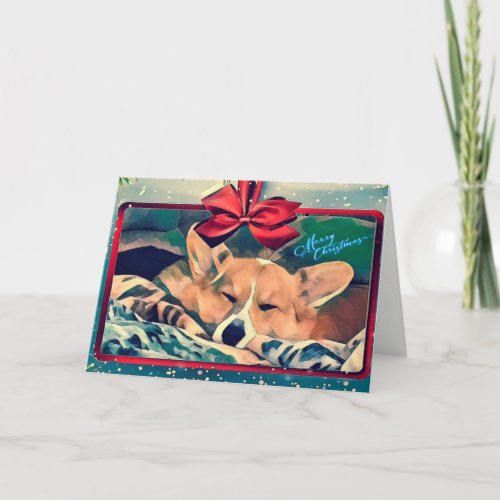 Sleeping Corgi Christmas Holiday Card