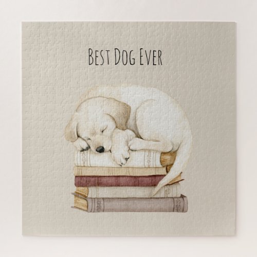Sleeping Cream Dog on Books Jigsaw Puzzle