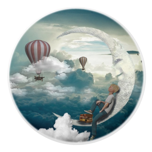 Sleeping Crescent Moon Ceramic Knob (Front)