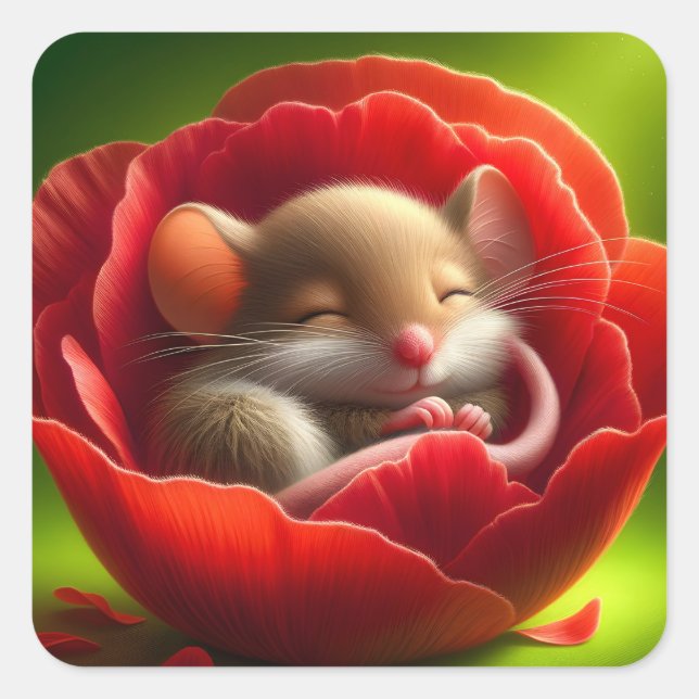 Sleeping Cute Mouse  Square Sticker (Front)