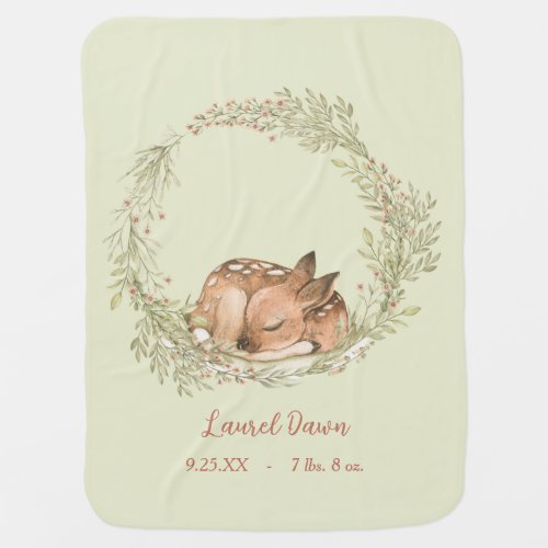 Sleeping Deer Fawn Spring Leaf Baby Blanket